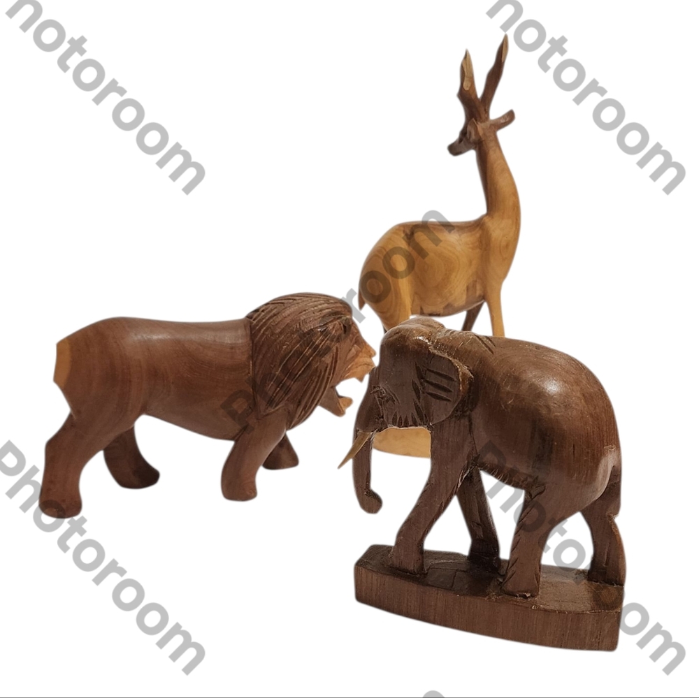 Wooden Animal Sculpture Set - Brown